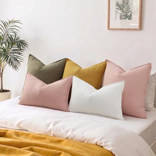 Fall Pink Linen Throw Pillow Covers 12x20 Set of 2 (Pink / 20" x 12" (Pack of 2))