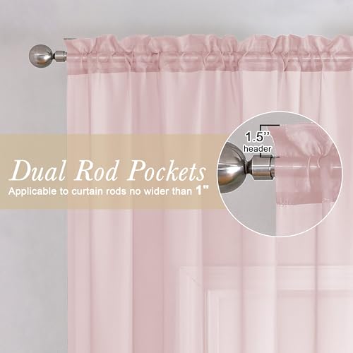 Blush Pink Sheer Curtains 96 Inches Long 2 Panels Set (Blush Pink / 59"W x 96"L (Pack of 2))