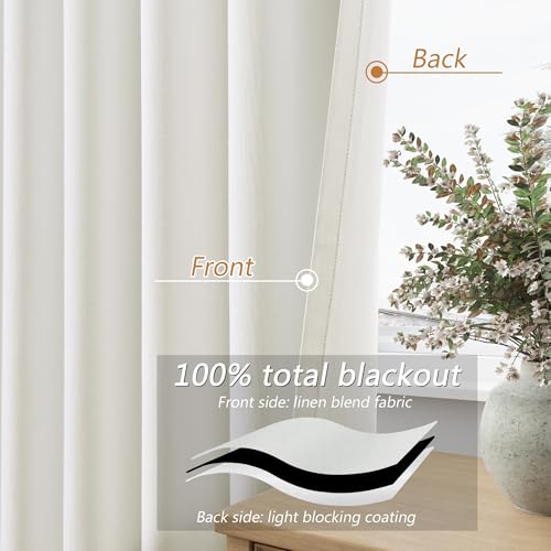 Ivory 100% Blackout Linen Curtains 108 Inch Length 2 Panels Set for Living Room Bedroom Back Tab (Ivory / 52"W x 108"L (Pack of 2))