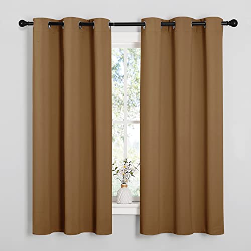 Sleek Blackout Curtains 63 inches Length for Small Windows (Gold Brown / 42"W x 63"L (Pack of 2))