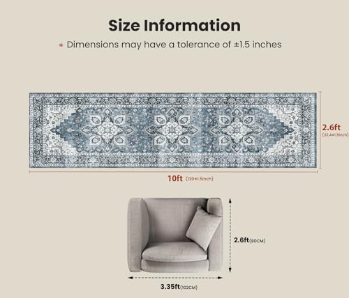 Amada 2'6"x10' Washable Runner Rug for Hallway (2'6" x 10' (Runner) / Blue)