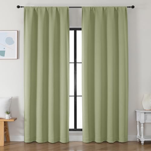 Ava Sage Green Blackout Curtains 90 Inches Long for Living Room (Sage Green / 50"W x 90"L (Pack of 2))