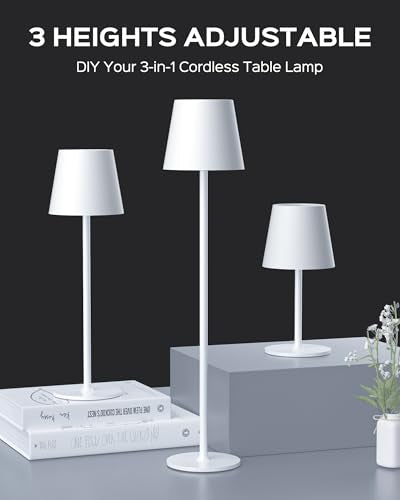 Cordless Table Lamps Rechargeable (2 Pack-Round Base / White)