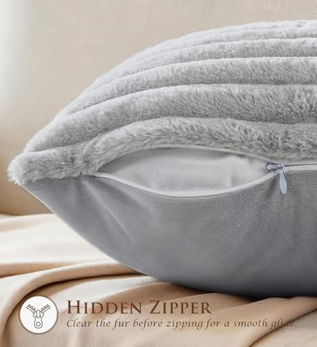 Set of 2 Decorative Throw Pillow Covers 20x20 Fall Faux Fur Light Gray (Gray / 20" x 20" (Pack of 2))