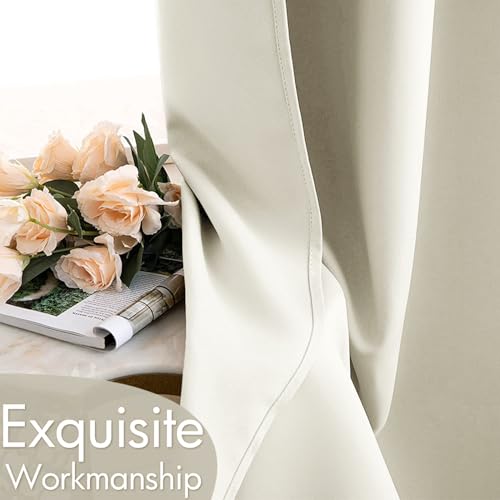 Cream Blackout Bedroom Curtains Drapes 84 Inch Long 52"x84" (Cream / 52"W x 84"L (Pack of 2))