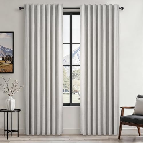 86 Inches Long Custom Blackout Linen Curtains Grey Beige Pinch Pleated Noise Cancelling Curtains with Pin Hooks for Traverse Burlap Viral Drapes 2 Panels for Living Room Bedroom (Grey Beige / 52"W x 86"L (Pack of 2))