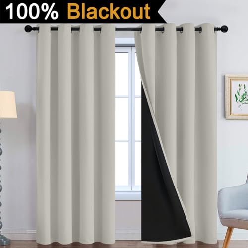 Cream Beige 100% Blackout Curtains 96 Inches Long 52" Wide 2 Panels (52"W x 96"L (Pack of 2) / Cream Beige)