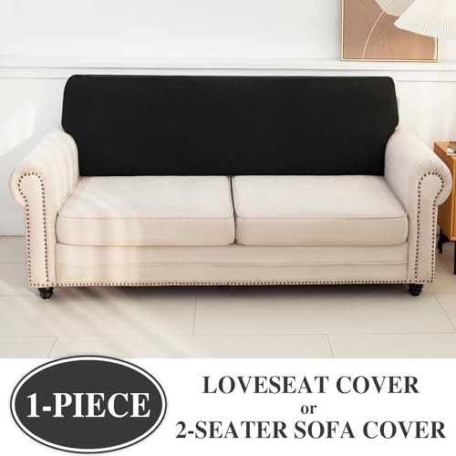 Couch Cushion Cover Loveseat Cover or 2 Seat Sofa Cover Washable Stretch Sectional Sofa Slipcover (Black / Loveseat Cover)