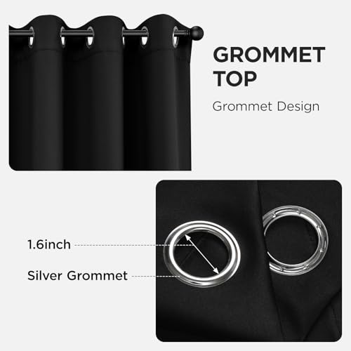 Blackout Curtains 63 Inch Length 2 Panels Set (Black / 52"W x 63"L (Pack of 2))