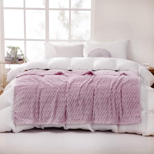 Light Purple Throw Blanket 60"×80" Fuzzy 3D Jacquard Decorative (Light Purple / 60"×80”)