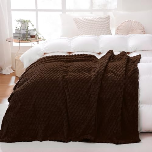 Brown Throw Blanket 50"×60" inches Fuzzy 3D Jacquard Decorative (Brown / 50"×60”)