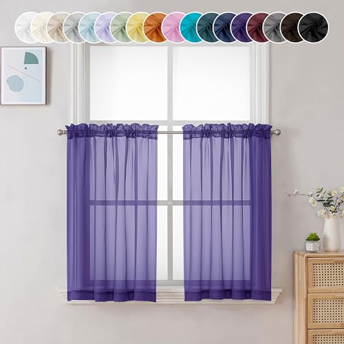 Sheer Curtains 36 inch Length 2 Panels (Purple / 42"W x 36"L (Pack of 2))
