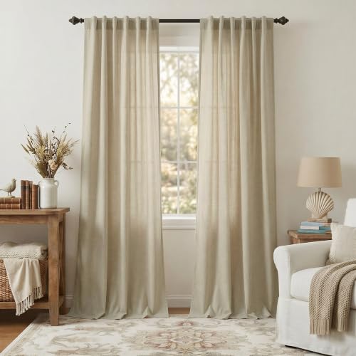 Burlywood Birch Natural Linen Curtains 92 Inch Length 2 Panels Set Back Tab Light Filtering Living Room Curtain Drapes Office Modern Minimalist Decor Farmhouse Boho Neutral Semi Sheer Curtain 92 Long (52"W x 92"L (Pack of 2) / Burlywood Birch)