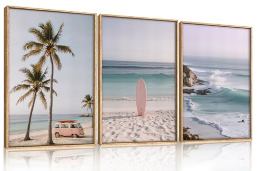 HPINUB Beach Seascape Framed Canvas Wall Art Set (Beach Seascape Wall Art / 24"L x 36"W)