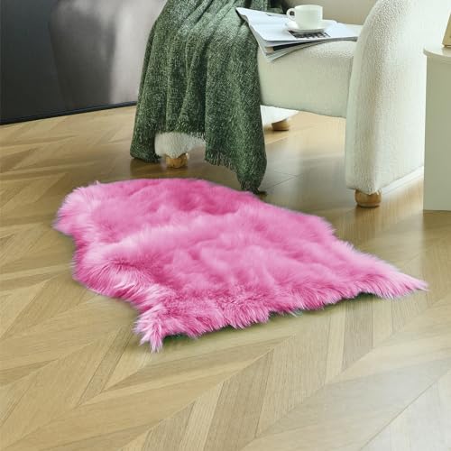 Hot Pink Faux Sheepskin Rug 2x3 ft (Hot Pink / 2' x 3' (Oval))