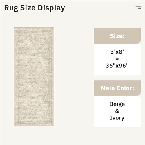 Washable Kitchen Runner Rug 3x8 Hallway Entry Rugs Non (Beige / 3' x 8' (Runner))