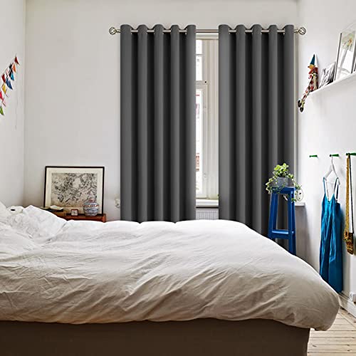 Dark Grey Blackout Curtains for Living Room 84 Inch Long (Dark Grey / 70"W x 84"L (Pack of 2))