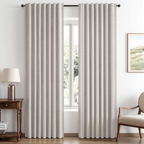 100% Blackout Linen Curtains for Bedroom 42 x 90 Inch Ivory 2 Panels (Ivory / 42"W x 90"L (Pack of 2))