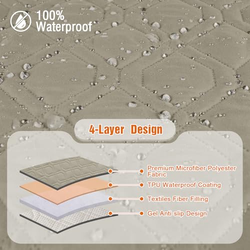 Waterproof Recliner Couch Covers Washable (Khaki / 3 Seater)