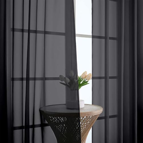 Black Sheer Curtains 108 Inch Long 2 Panels for Living Room 59" W (Black / 59"W x 108"L (Pack of 2))