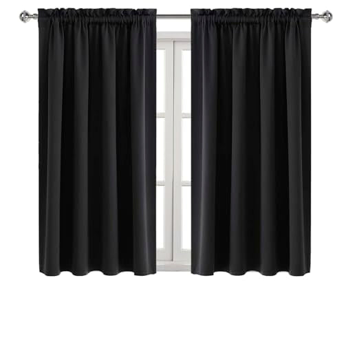 Blackout Curtains for Bedroom Living Room 52 x 54 Inch Long Black (Black / 52"W x 54"L (Pack of 2))