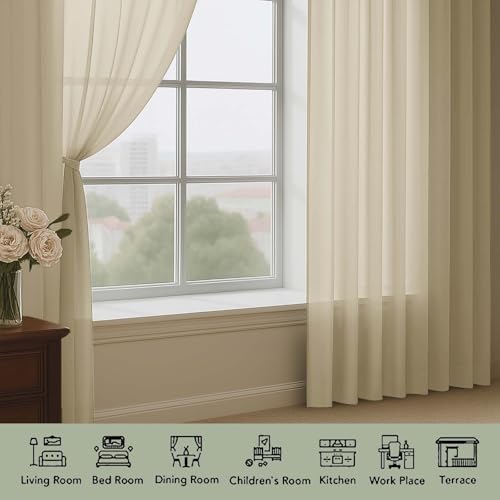 Taupe Sheer Curtain 90 Inches Long 2 Panels Set (Taupe / 59"W x 90"L (Pack of 2))