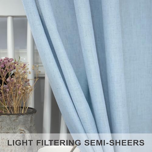 Light Blue Curtains 96 Inches Long for Living Room Back Tab Linen Light Filtering Modern Farmhouse Coastal Decor Baby Blue Cotton Textured Gauze Curtains for Dining Room Bedroom 52x96 Length Pale Blue (52"W x 96"L (Pack of 2) / Light Blue)