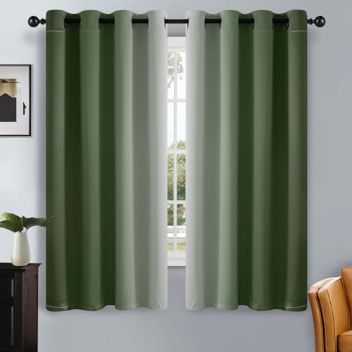 Ombre Curtains Sage Green to Grey White for Living Room 52Wx63L (52"W x 63"L (Pack of 2) / Sage Green)