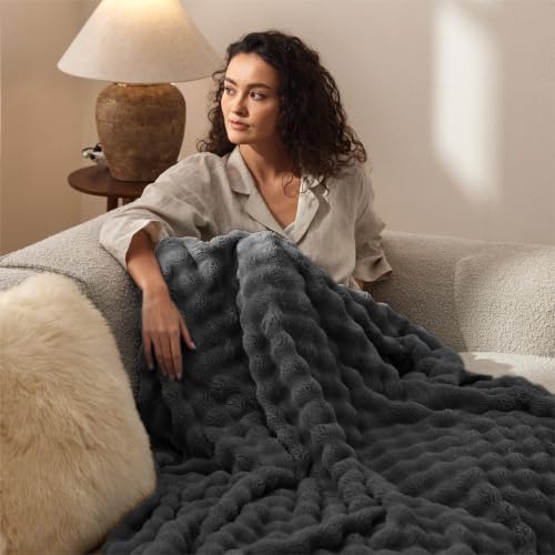 Cloud Bubble Fleece Twin Blanket for Bed (Dark Grey / Twin (60" X 80"))
