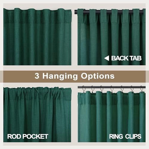 Dark Green Curtains 84 Inch Length for Bedroom 2 Panels Back Tab Pocket Hunter Green Drape Light Filtering Semi Sheer Linen Forest Emerald Green Curtain for Living Room Boho Christmas Decor 52x84 Long (52"W x 84"L (Pack of 2) / Hunter Green)