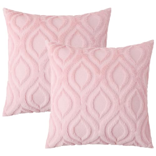 Faux Fur Plush Light Pink Throw Pillow Covers 16x16 Set of 2 (16" x 16" (Pack of 2) / Light Pink)