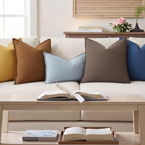 Fall Brick Linen Throw Pillow Covers 24x24 Set of 2 (Brick / 24" x 24" (Pack of 2))
