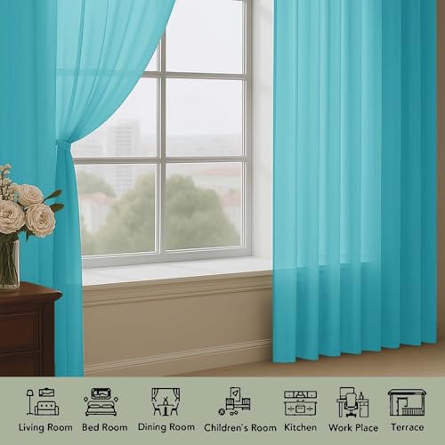 Turquoise Sheer Curtains 72 Inches 2 Panels for Living Room 59" Wide (Turquoise / 59"W x 72"L (Pack of 2))
