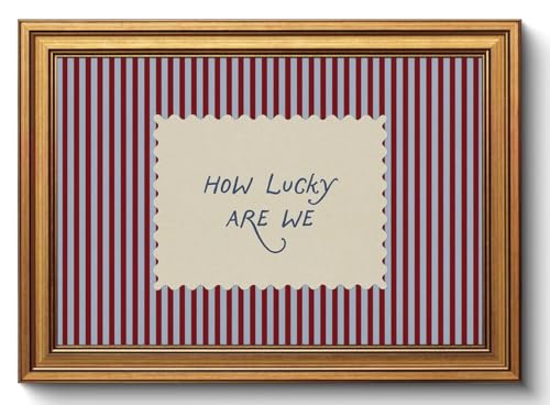 How Lucky Are We Gold Framed Wall Art Striped Quotes Wall Decor Art (How Lucky Are We / 16"L x 12"W)