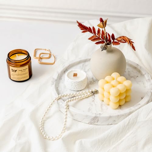 Natural Marble Decorative Tray for Bathroom Bedroom Kitchen Dresser (Natural White / 9.4")