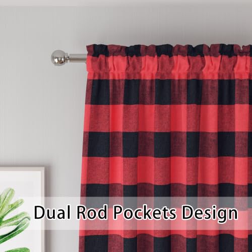Curtains for Windows Treatment Buffalo Check Plaid Pattern Gingham 2 Panels Rod Pocket Red and Black Farmhouse Decor Curtains for Living Room 42 Inch Length 34"x42" (34"W x 42"L (Pack of 2) / Red and Black)