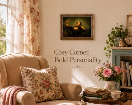 Vintage Gold Frame Funny Mona Lisa Selfie Canvas Wall Art 9x11in (Mona Lisa Selfie / 11"L x 9"W)