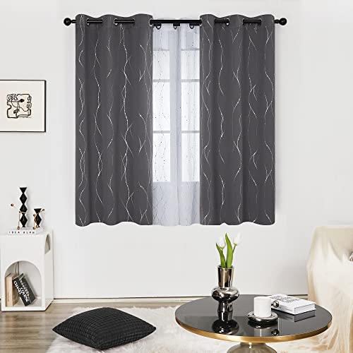 Living Room Curtains 63 Inches Long (Dark Grey/Wave Dots / 42"W x 63"L (Pack of 2))
