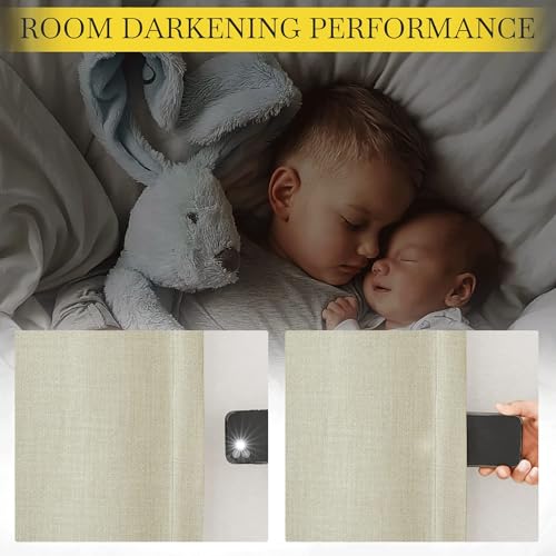 Room Darkening Bedroom Curtains 84 inches Long (Linen Beige / 52"W x 84"L (Pack of 2))
