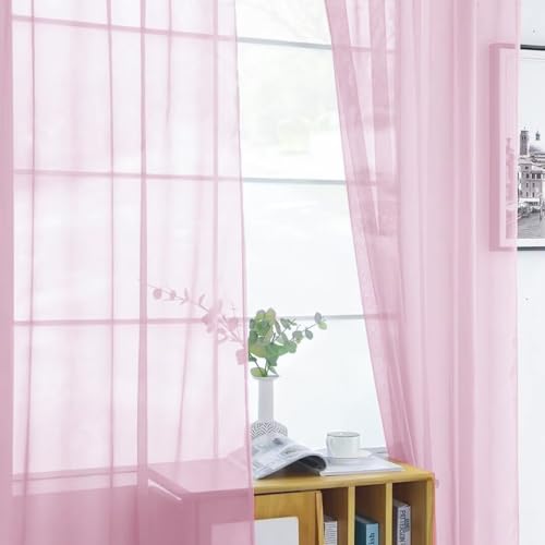 Sheer Voile Window Treatment Rod Pocket Curtain Panels for Kitchen Bedroom Living Room Drapes Sunlight Filtering Privacy Semi Home Decor Assorted (Light Pink / 52"W x 96"L (Pack of 2))