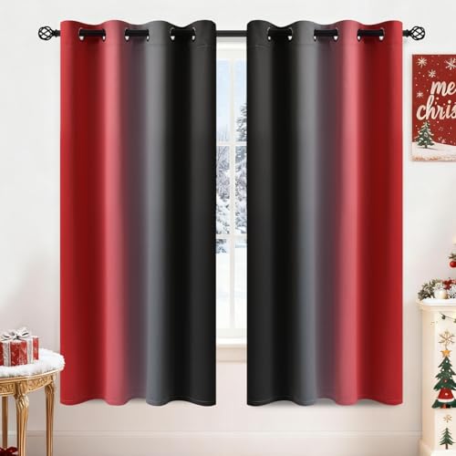 Red Black Ombre Curtains 52x63 Inche Long 2 (52"W x 63"L (Pack of 2) / Red and Black)