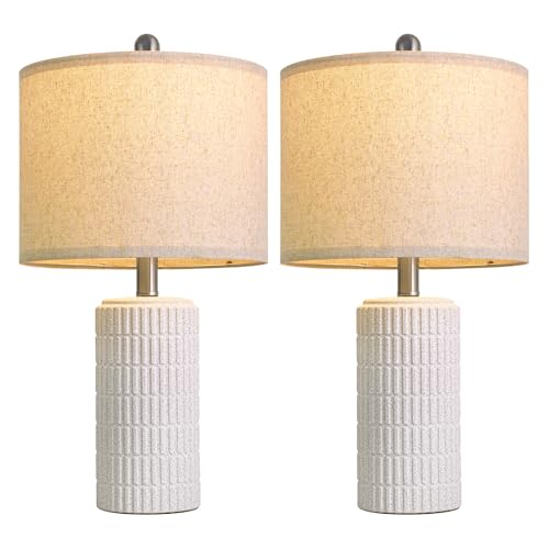 20.75" Stone Like Farmhouse Ceramic Table Lamps Set of 2 for Bedroom (Frosted White)
