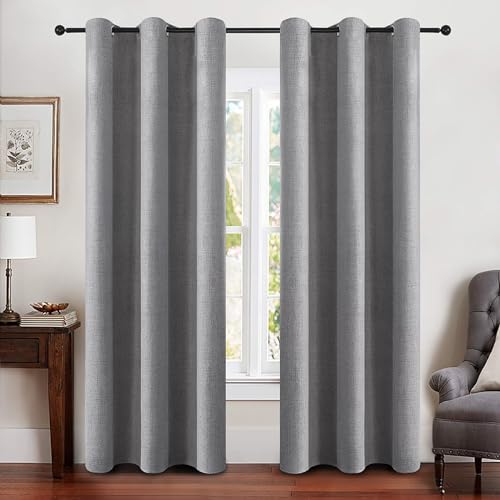 100% Blackout Linen Curtains for Bedroom 42x84 Inches Grey (Grey / 42"W x 84"L (Pack of 2))