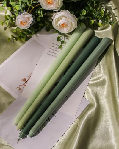 12 Inch Green Taper Candles 4 Pack Unscented Smokeless Home Decor (12"4pcs-Gradient Green)