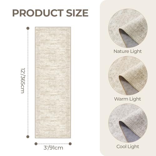 3x12 Runner Rug Non Slip (Beige/Ivory / 3' x 12' (Runner))