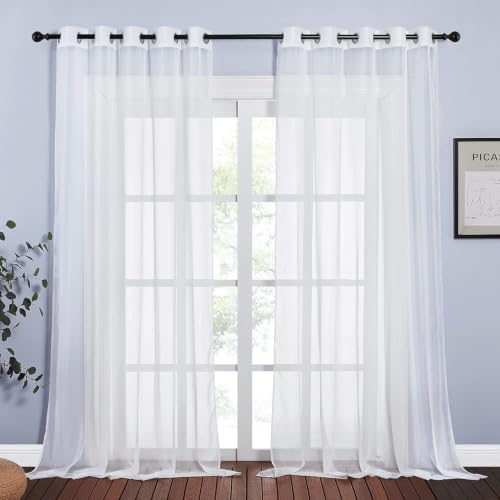 Bright White Sheer Long Curtains 84 Inch Long (Bright White / 84"W x 84"L (Pack of 2))