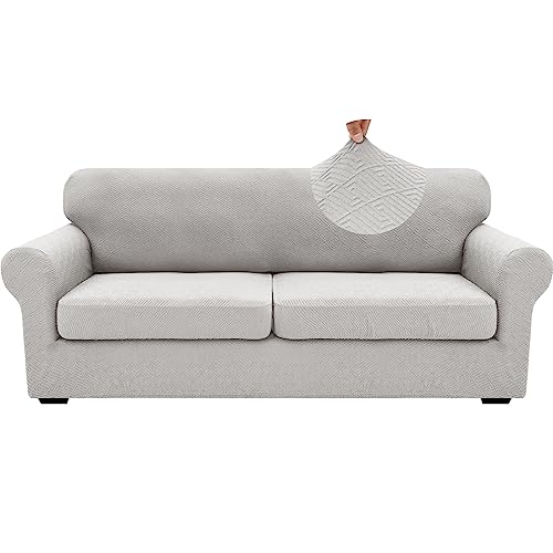 3 Piece Stretch Sofa Cover (71"-91"(2 Cushions) / Silver Grey)
