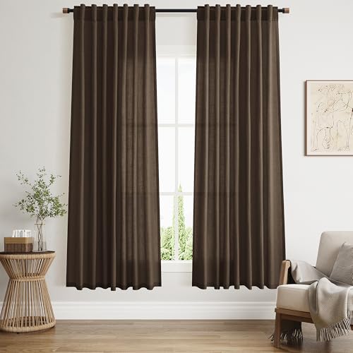 Chocolate Linen Curtains 72 Inch Long for Living Room Bedroom Lightweight Door Drapes 2 Panels Set (52"W x 72"L (Pack of 2) / Chocolate)