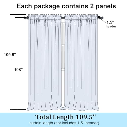 Black Sheer Curtains 108 Inches Long (Black / 59"W x 108"L (Pack of 2))