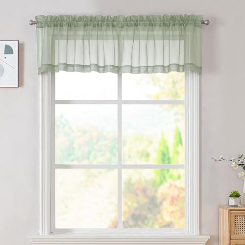2 Panels Sage Green Semi Sheer Valance (Sage Green / 42"W x 14"L (Pack of 2))